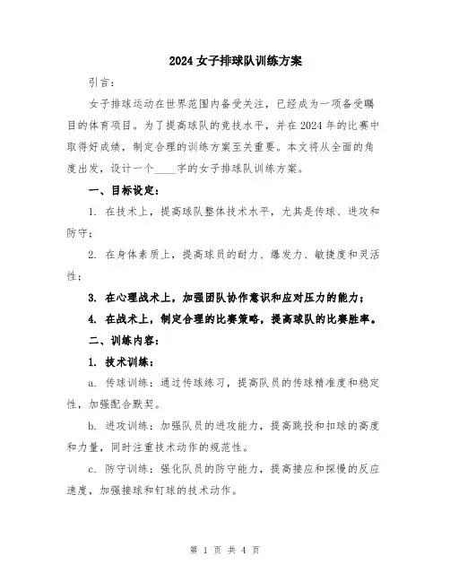 2024女子排球队训练方案