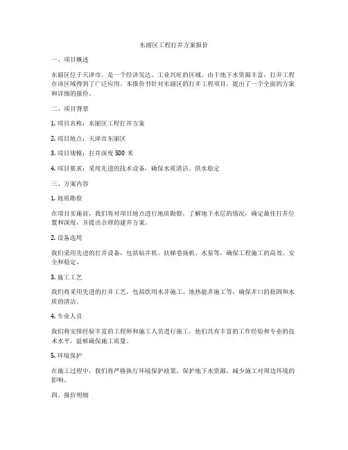 东丽区工程打井方案报价