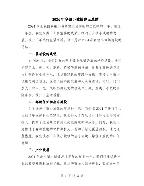 2024年乡镇小城镇建设总结
