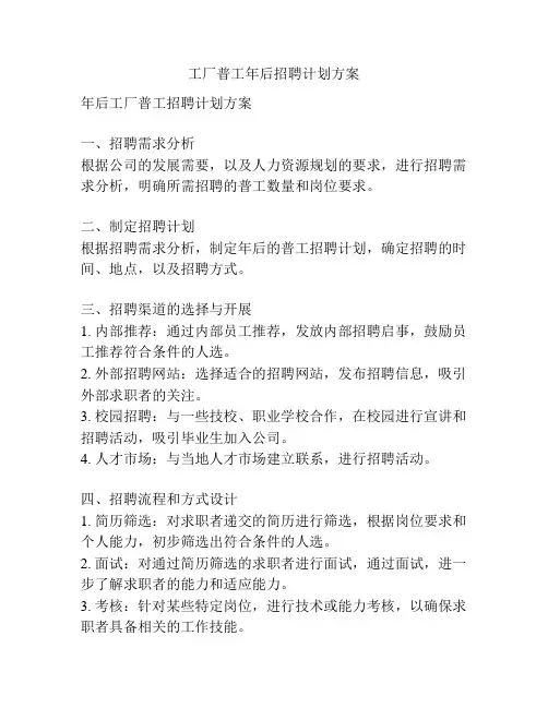 工厂普工年后招聘计划方案