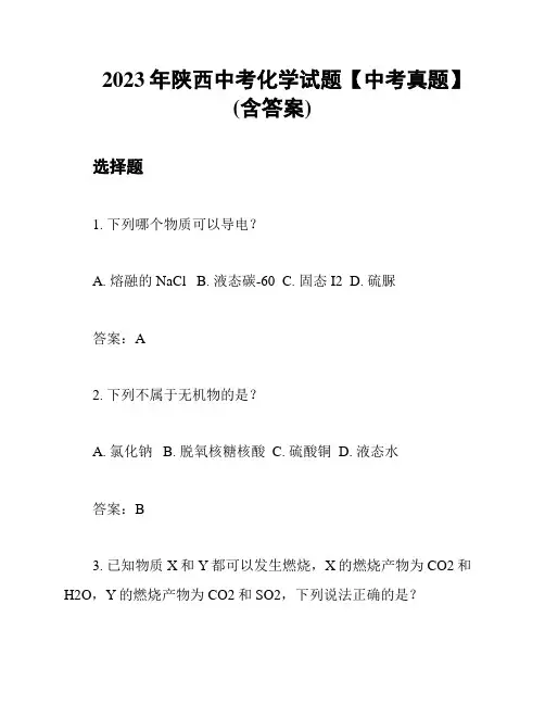 2023年陕西中考化学试题【中考真题】(含答案)
