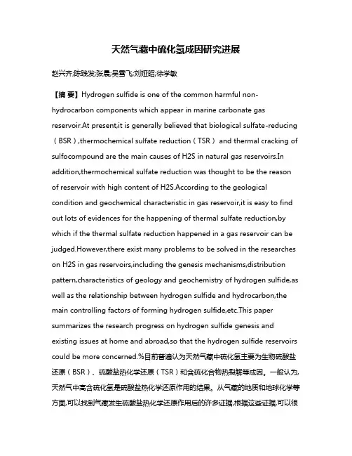 天然气藏中硫化氢成因研究进展