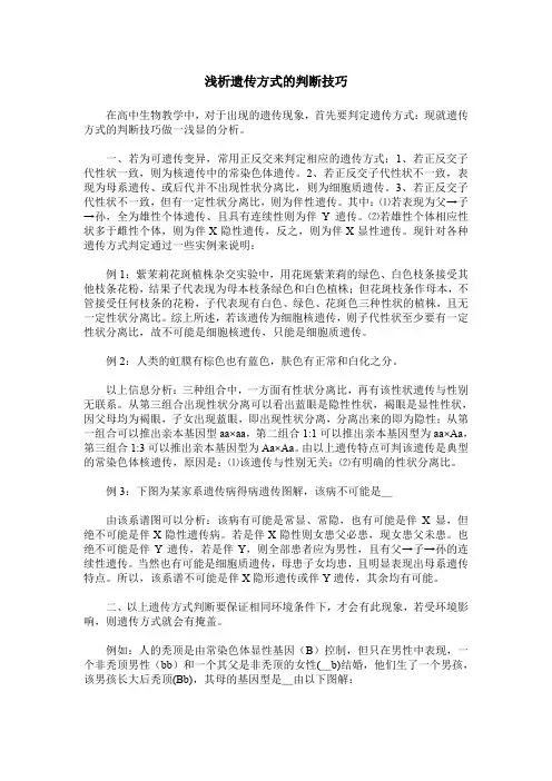 浅析遗传方式的判断技巧