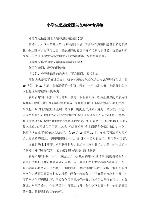 小学生弘扬爱国主义精神演讲稿