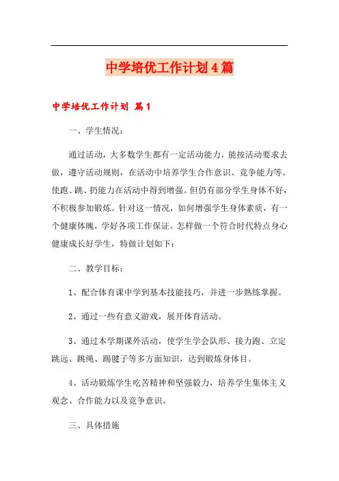 中学培优工作计划4篇