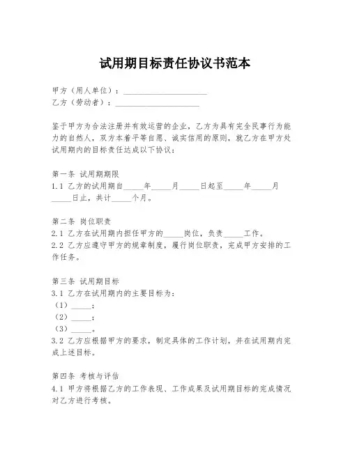 试用期目标责任协议书范本