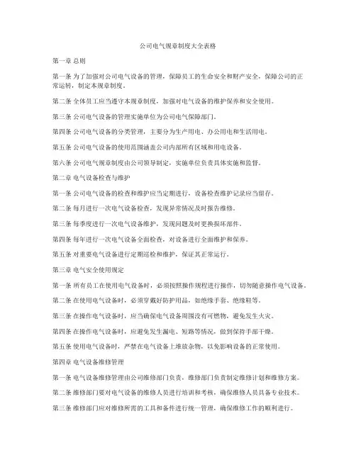 公司电气规章制度大全表格