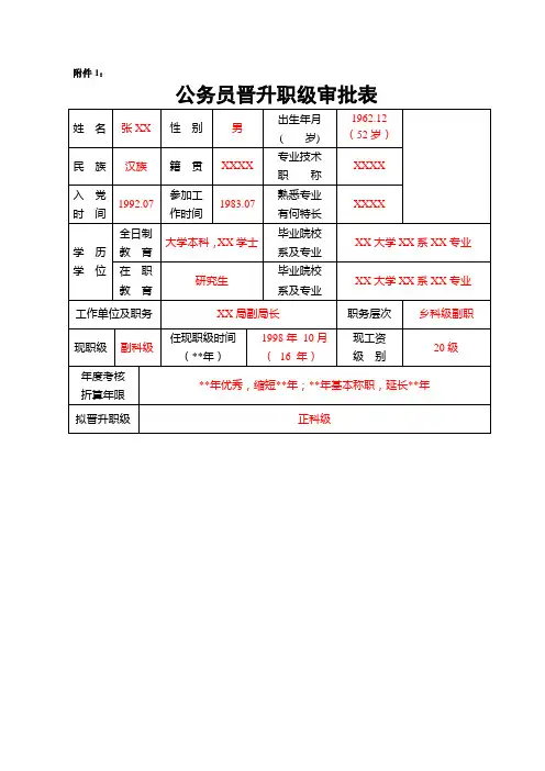 公务员晋升职级审批表
