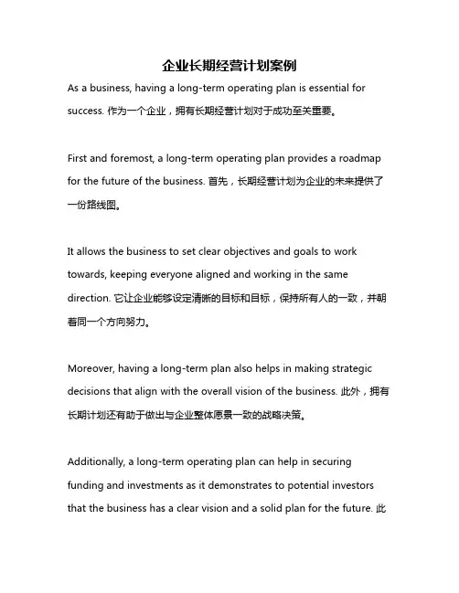 企业长期经营计划案例