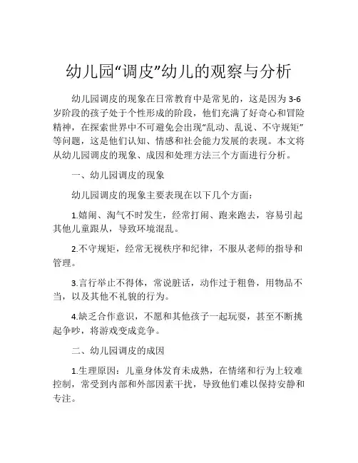 幼儿园“调皮”幼儿的观察与分析