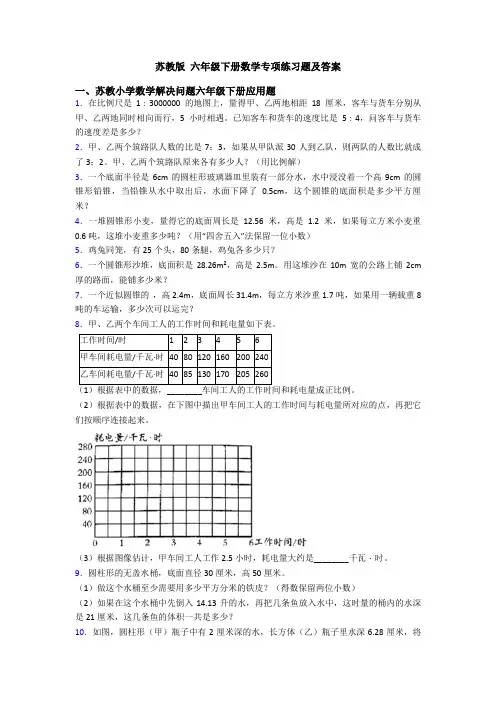 苏教版 六年级下册数学专项练习题及答案