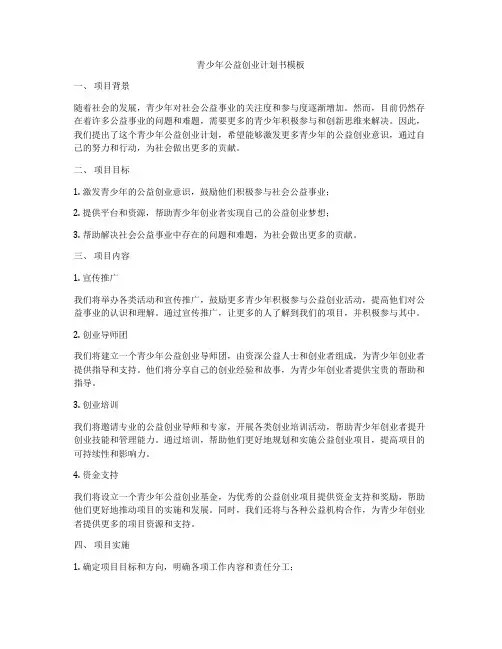 青少年公益创业计划书模板