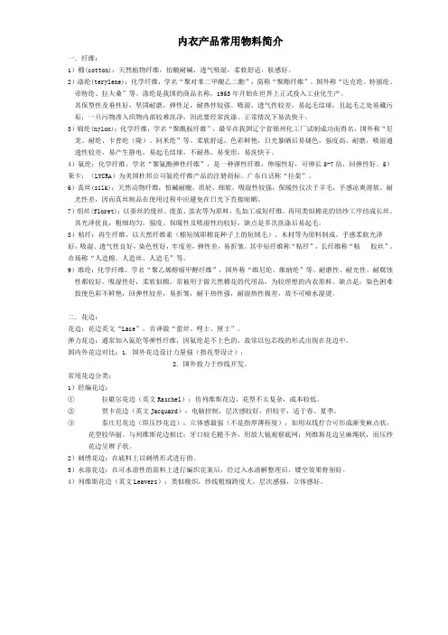 内衣产品常用物料简介