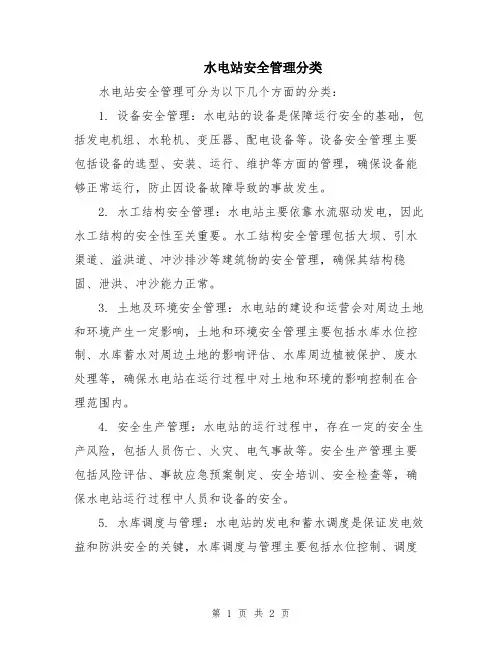水电站安全管理分类