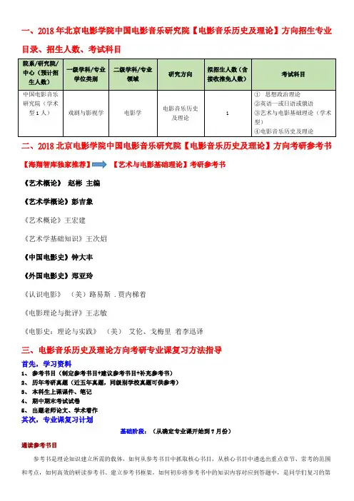 2018北京电影学院中国电影音乐研究院【电影音乐历史及理论】方向考研参考书