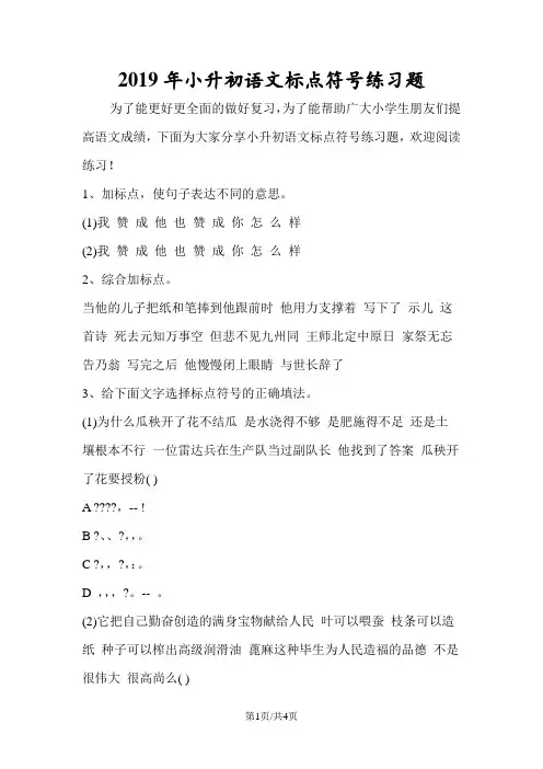 小升初语文标点符号练习题