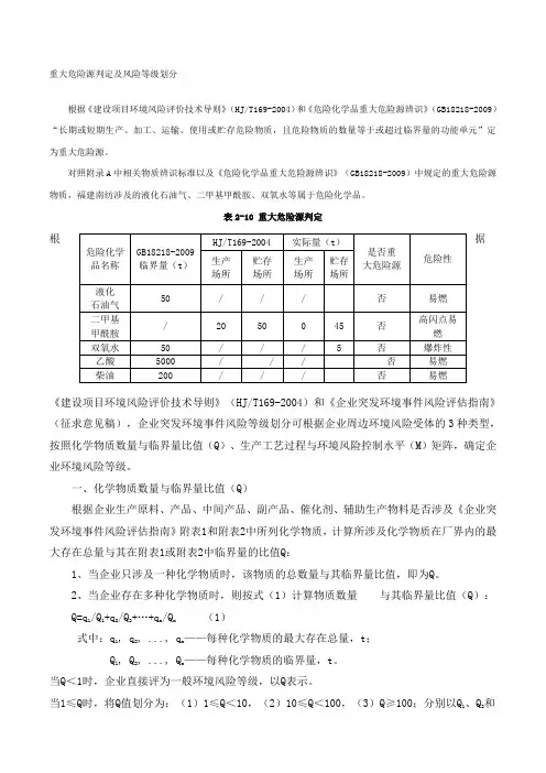 重大危险源判定及环境风险等级划分