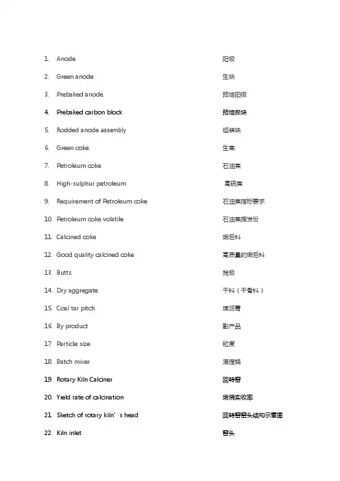 炭素厂行业英语(包头铝业炭素厂刘伟整理)