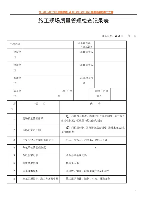 2013版施工现场质量管理检查记录表