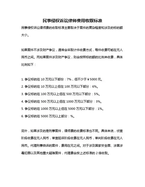 民事侵权诉讼律师费用收取标准