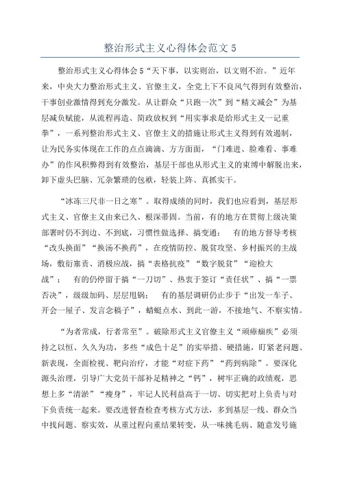 整治形式主义心得体会范文5