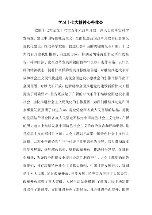 学习十七大精神心得体会
