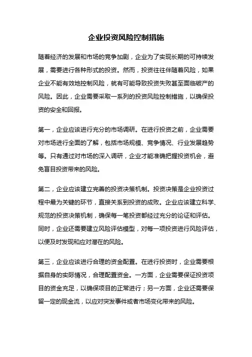企业投资风险控制措施
