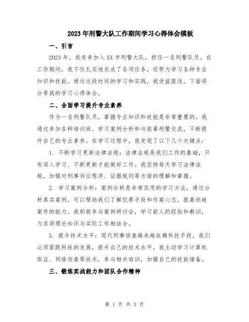 2023年刑警大队工作期间学习心得体会模板