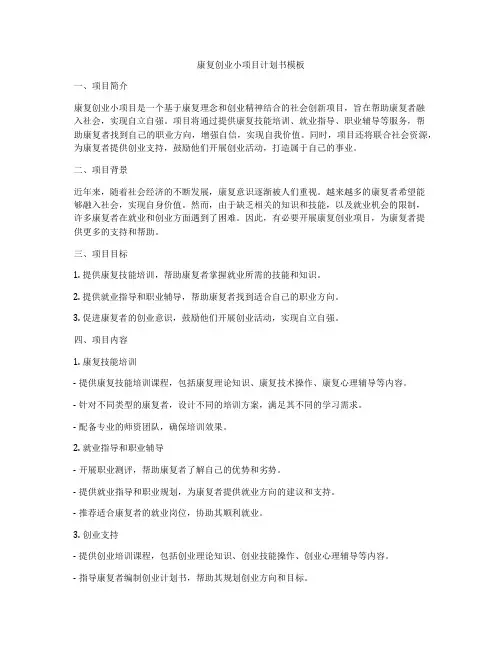 康复创业小项目计划书模板