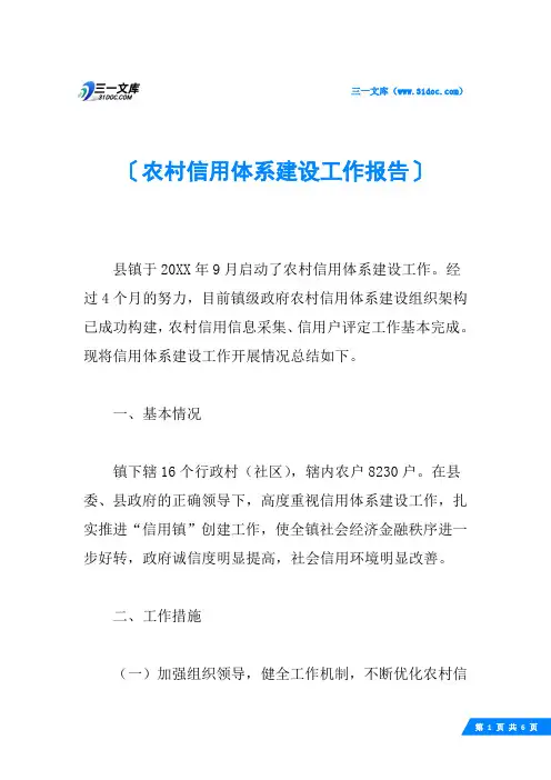 农村信用体系建设工作报告