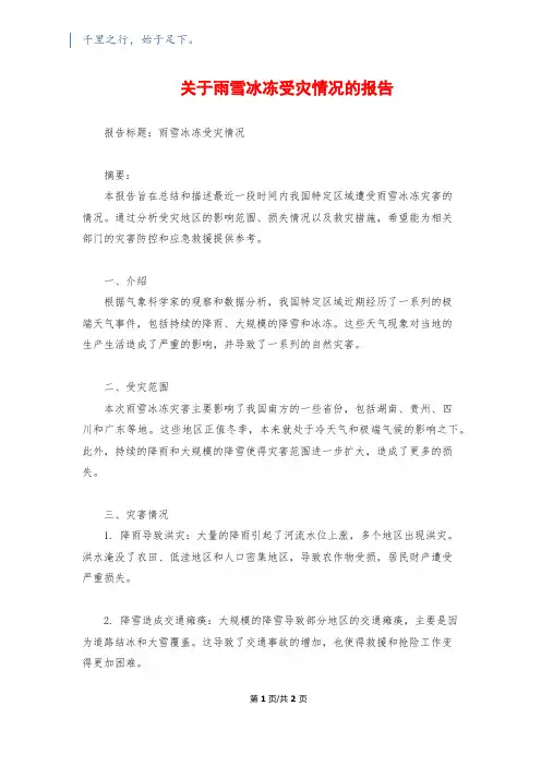 关于雨雪冰冻受灾情况的报告