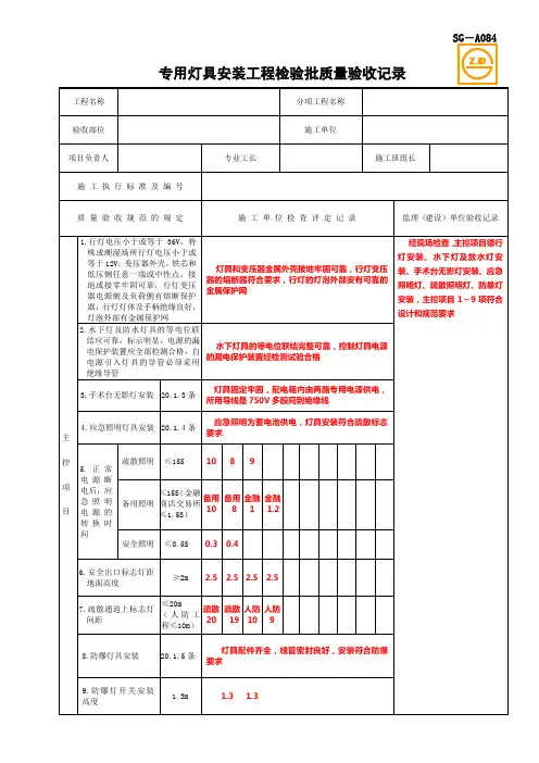 SG-A084专用灯具安装工程检验批质量验收记录