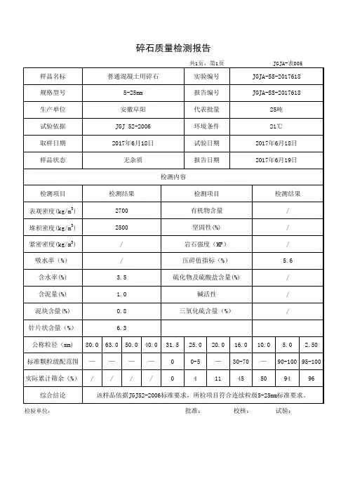 石子的检验报告