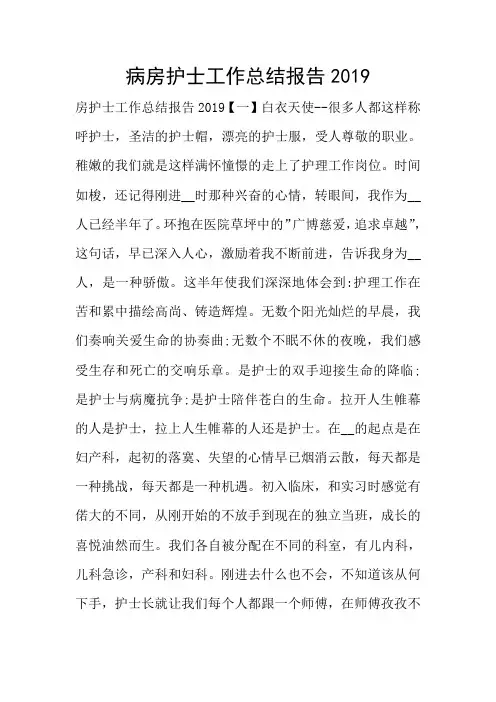 病房护士工作总结报告2019