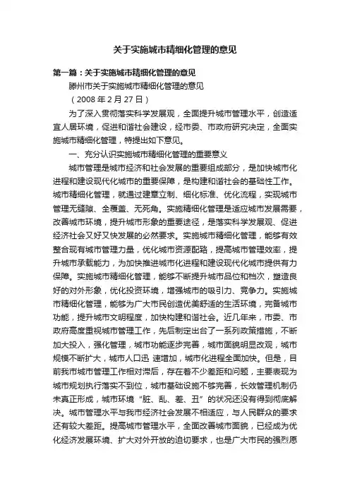 关于实施城市精细化管理的意见