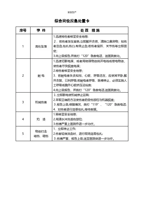 作业岗位应急处置卡企业安全生产规范化台账制度方案预案专案交底计划措施