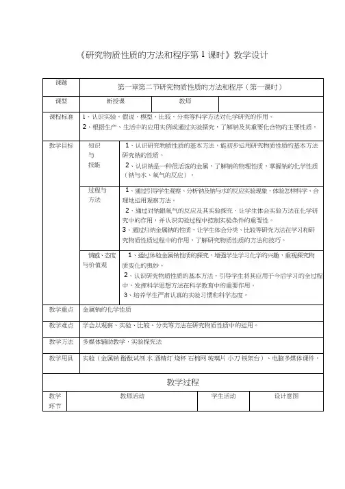 高中化学《研究物质性质的方法和程序》优质课教学设计、教案