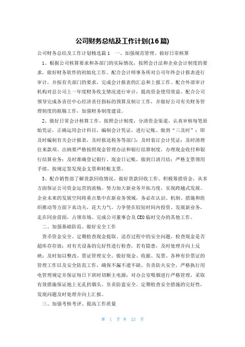 公司财务总结及工作计划(16篇)