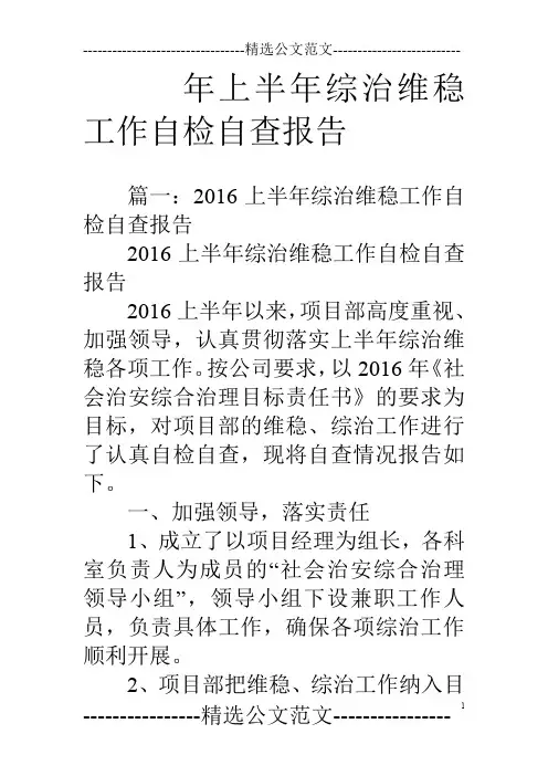 年上半年综治维稳工作自检自查报告