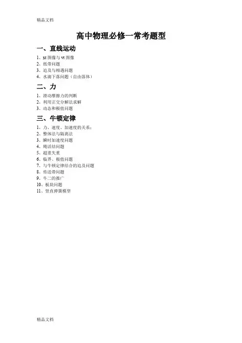 最新高中物理必修一常考题型+例题及答案
