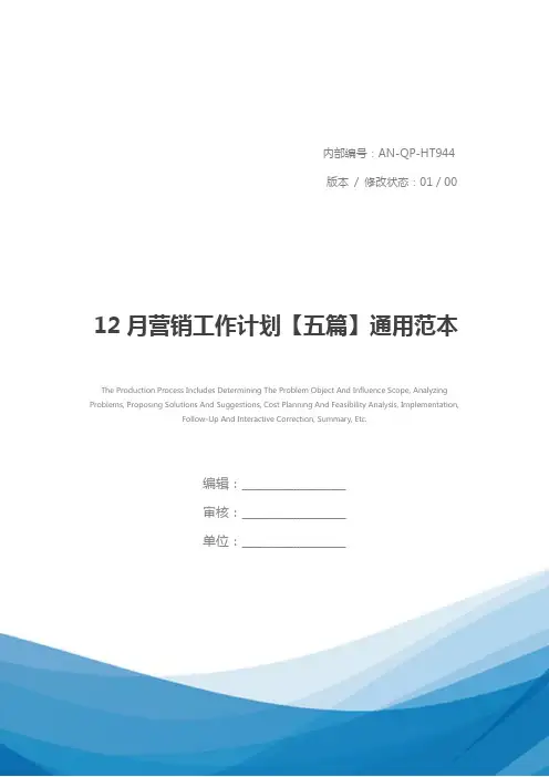 12月营销工作计划【五篇】通用范本