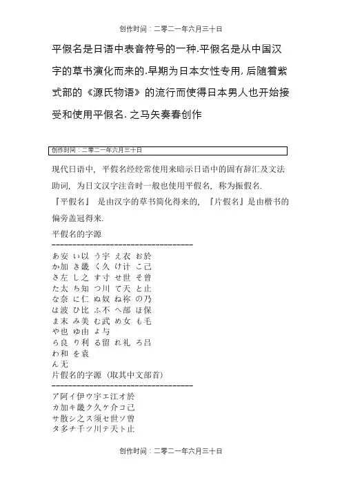 日语平假名、片假名以及对应汉字来源