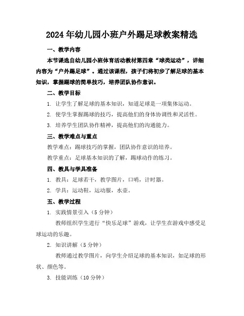 2024年幼儿园小班户外踢足球教案精选