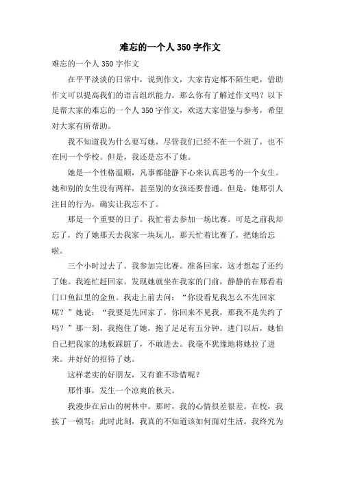 难忘的一个人350字作文