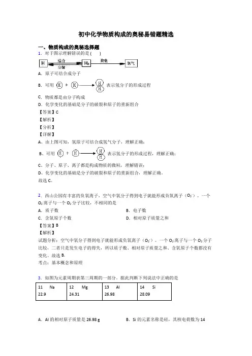 初中化学物质构成的奥秘易错题精选