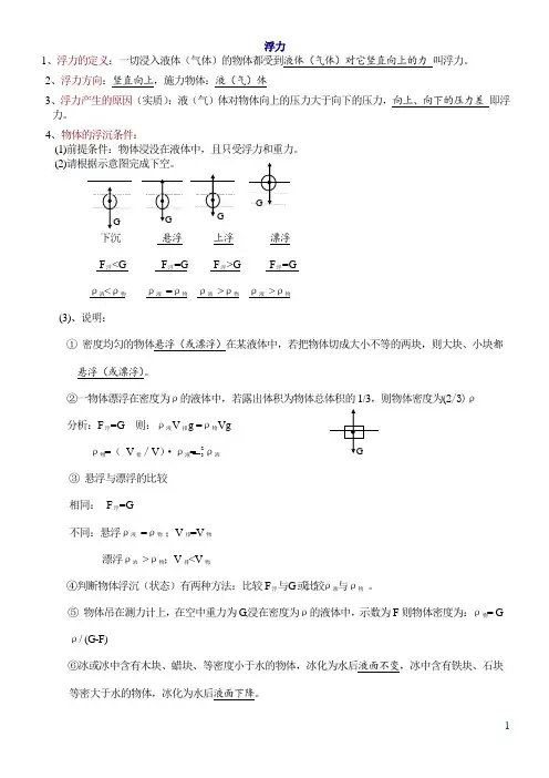 初中物理-浮力-知识点总结及练习题()修正版