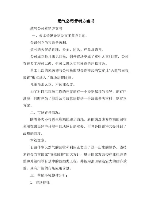 燃气公司营销计划书