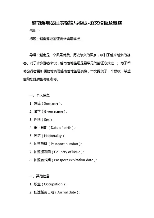 越南落地签证表格填写模板-概述说明以及解释