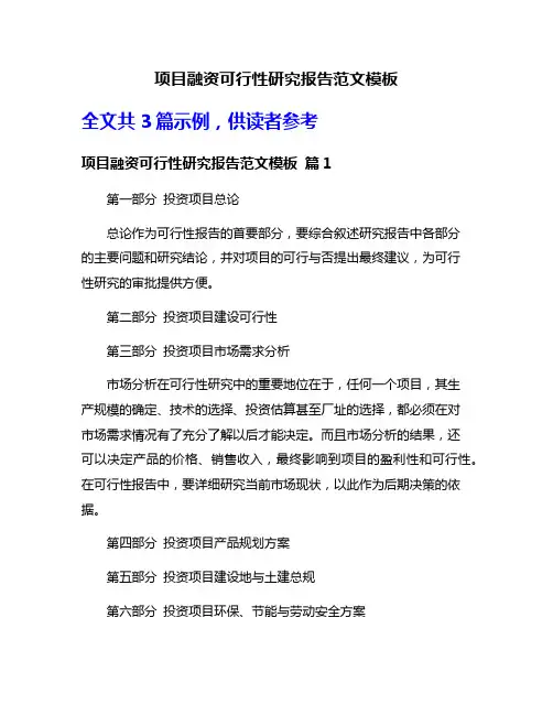 项目融资可行性研究报告范文模板