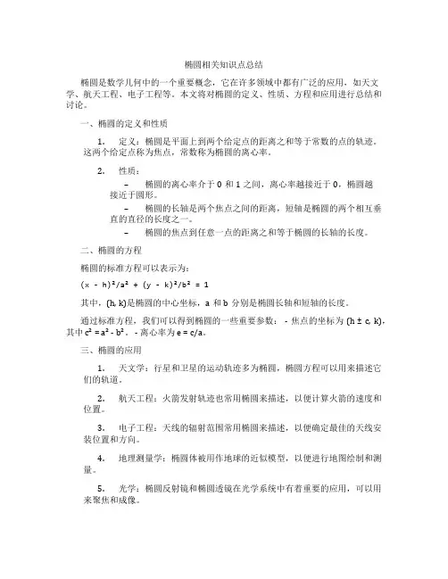 椭圆相关知识点总结